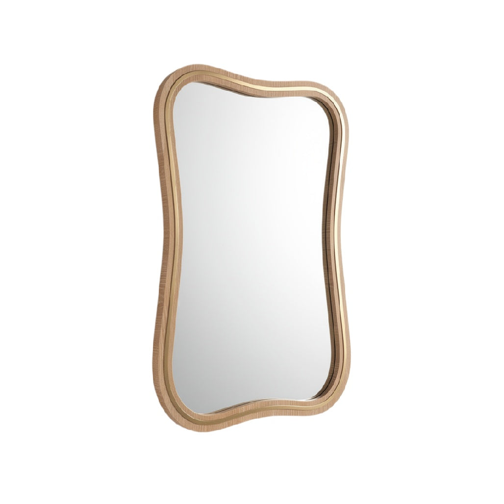 Organic-Shaped Wall Mirror with Wooden Frame